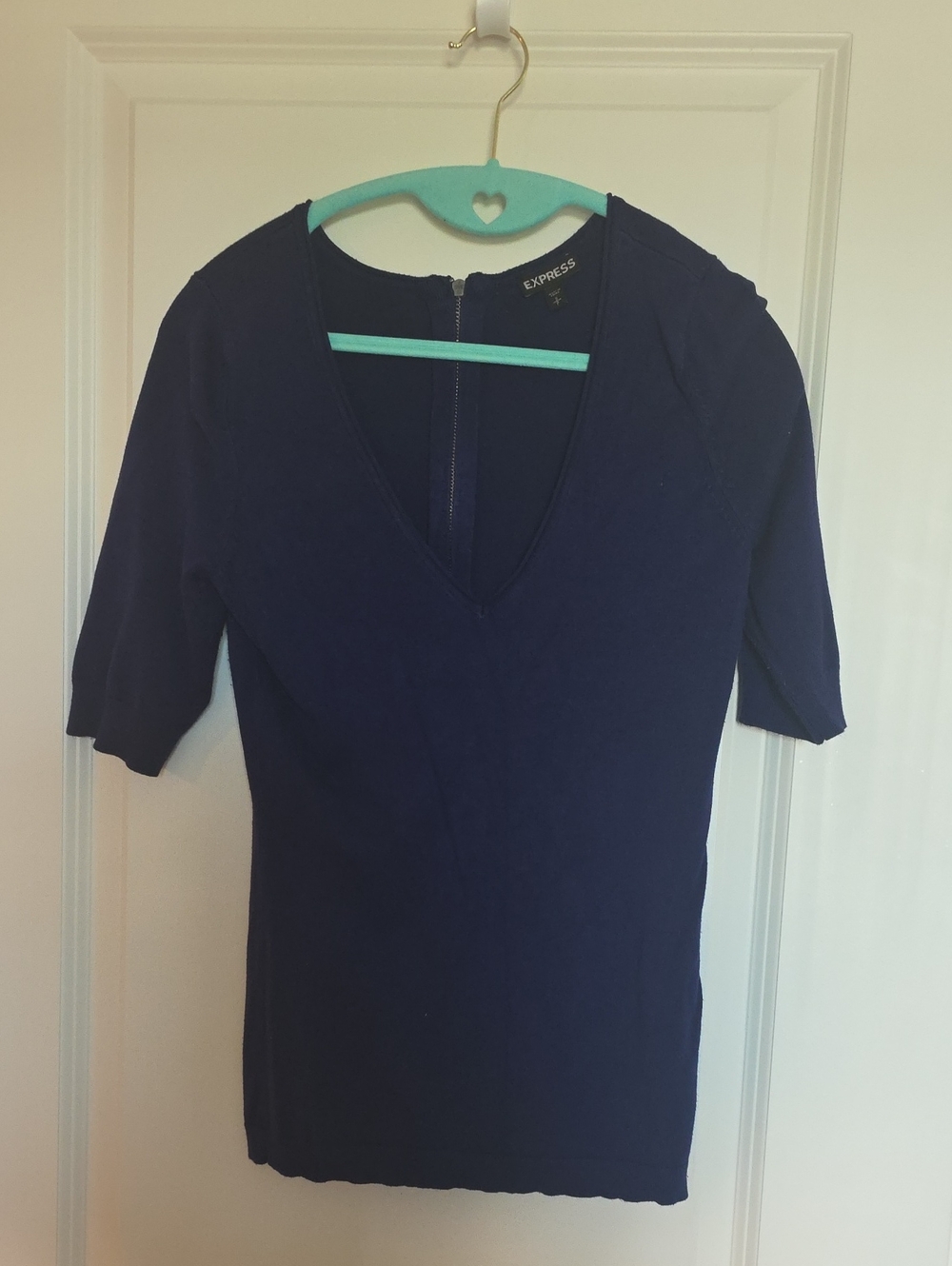 Express Deep Navy V-Neck Short Sleeve Top
